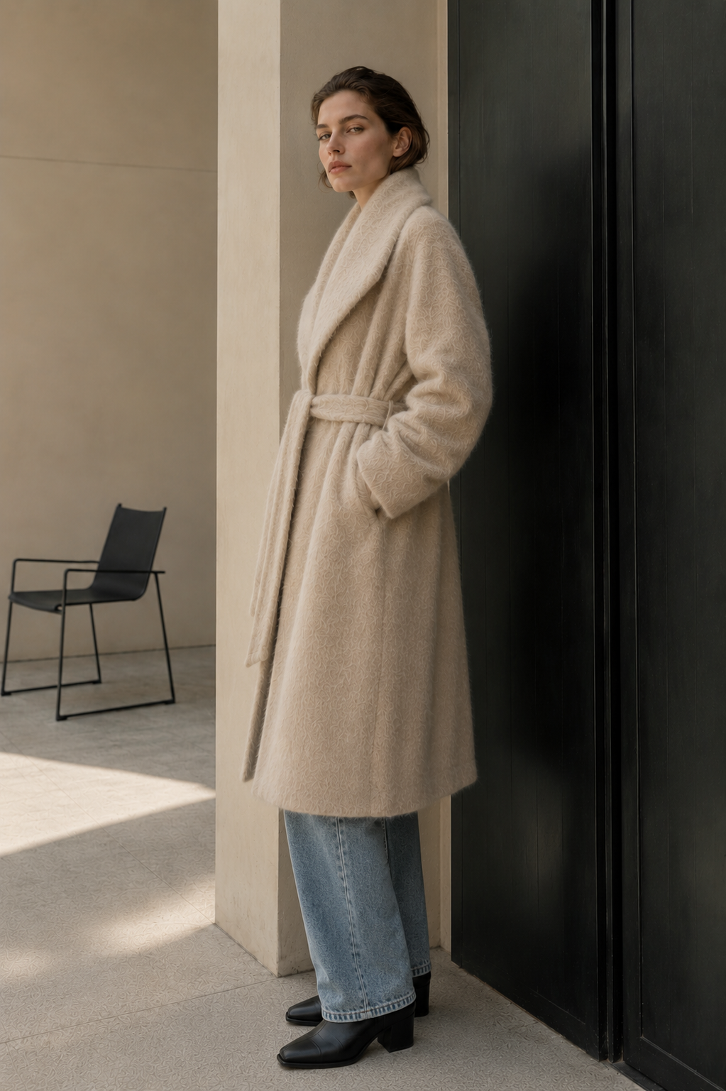 Elegant ENGLAND STYLE Regular Woolen Mohair Blend Wrap Coat Women's Oversized Belt Closure Winter Outerwear GC0049