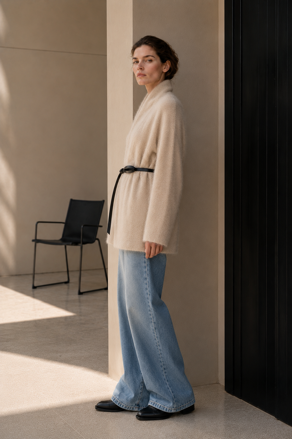 Women's Winter Wool Blend Fuzzy Thick Solid Color Hand-sewn Coat Belted Long Hair Minimalist Luxury Outerwear GC0044