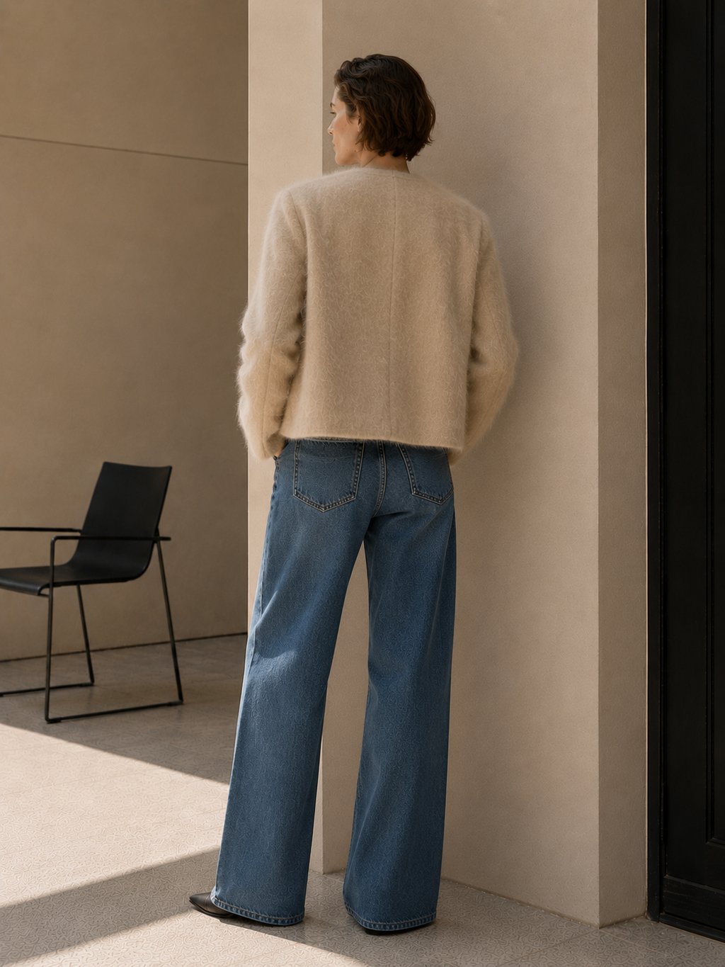  Women's Winter Woolen Collarless Mohair Blend Open Front Elegant Solid Color Full Sleeve Regular Length Jacket Leather Buckle GC0039