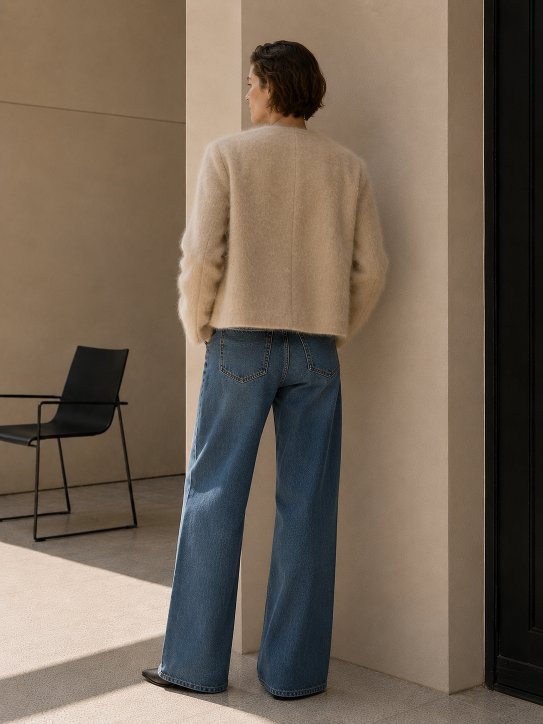  Women's Winter Woolen Collarless Mohair Blend Open Front Elegant Solid Color Full Sleeve Regular Length Jacket Leather Buckle GC0039