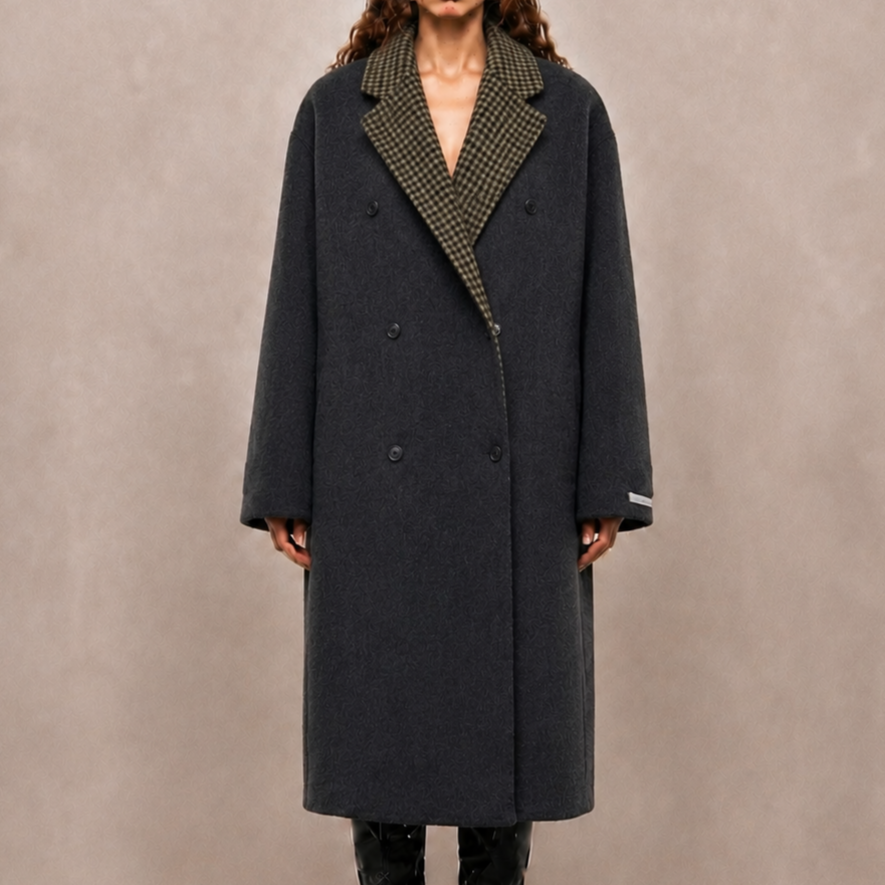 Women's Casual Double Breasted Wool Woven Coat Eco-Friendly & Breathable Hand Sewn Light Warm Winter Regular Length 8770