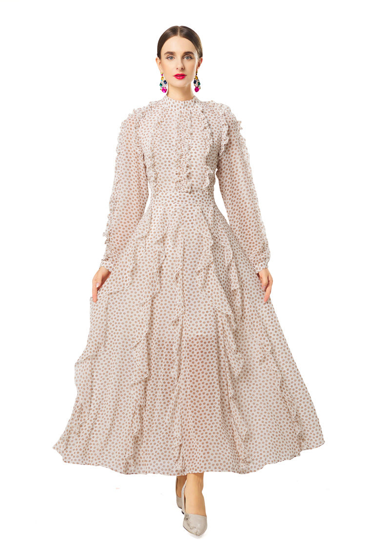 Plus Size 2026 New Polka Dot Dress, Ruffle Fringe Belted Waist Women Dress