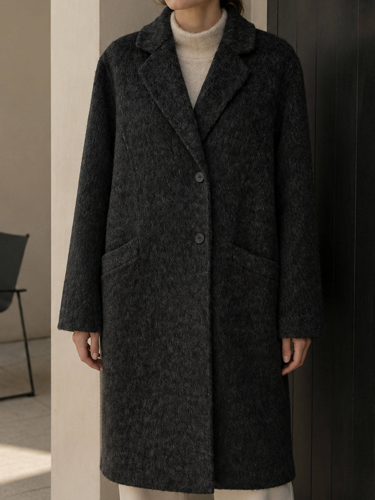 Women's Long Woven Coat Warm Windproof Button Collar Pocket Winter Fashion Casual Design Single Button for Office Lady GC0025