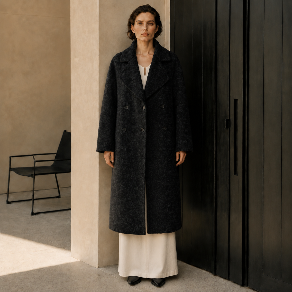  Winter Women's Long Coat Turn-Down Collar Woolen Fabric Cashmere Cotton Lining Double Breasted Casual Breathable Fleece Solid GC0015