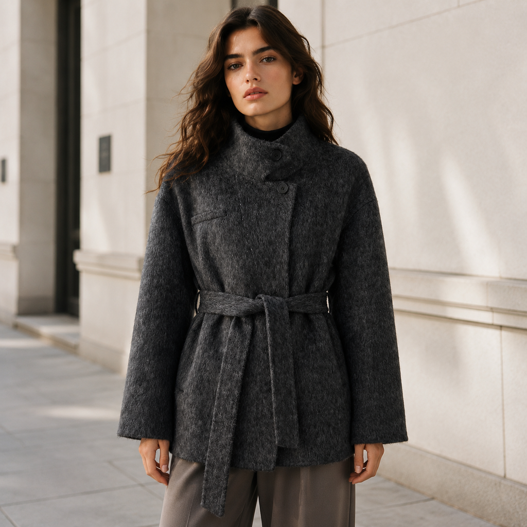 High Quality Classic Women's Wool Coats Solid Button Short Overcoat Belt Tie Breathable Autumn Winter Trenches Turtleneck Collar GC0016
