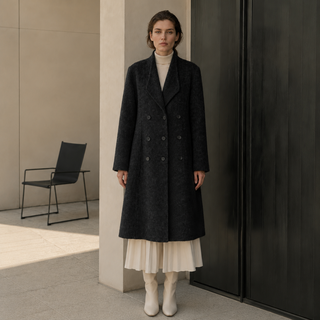 Winter Double Breasted Wool Cashmere Casual Coat Turn-Down Collar Solid Long Length Breathable Office Stylish Women Coat GC0021