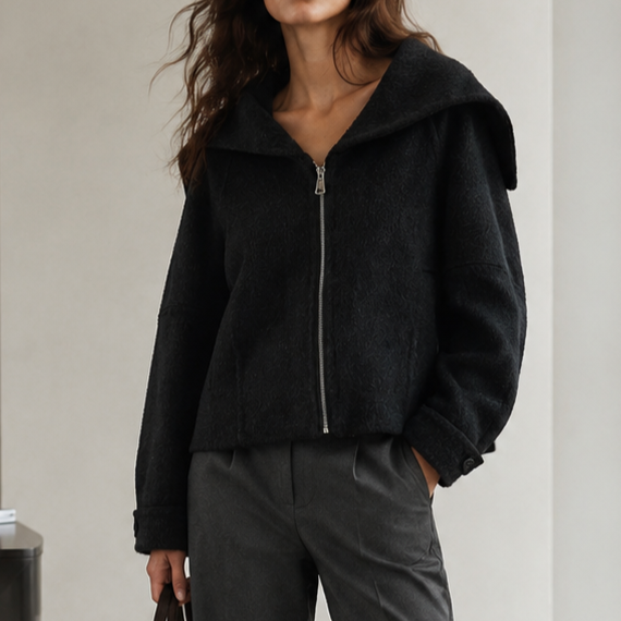 Wholesale Custom Women Wool Cashmere Coat Solid Color Breathable Winter Short Casual Elegant with Zippers 2627