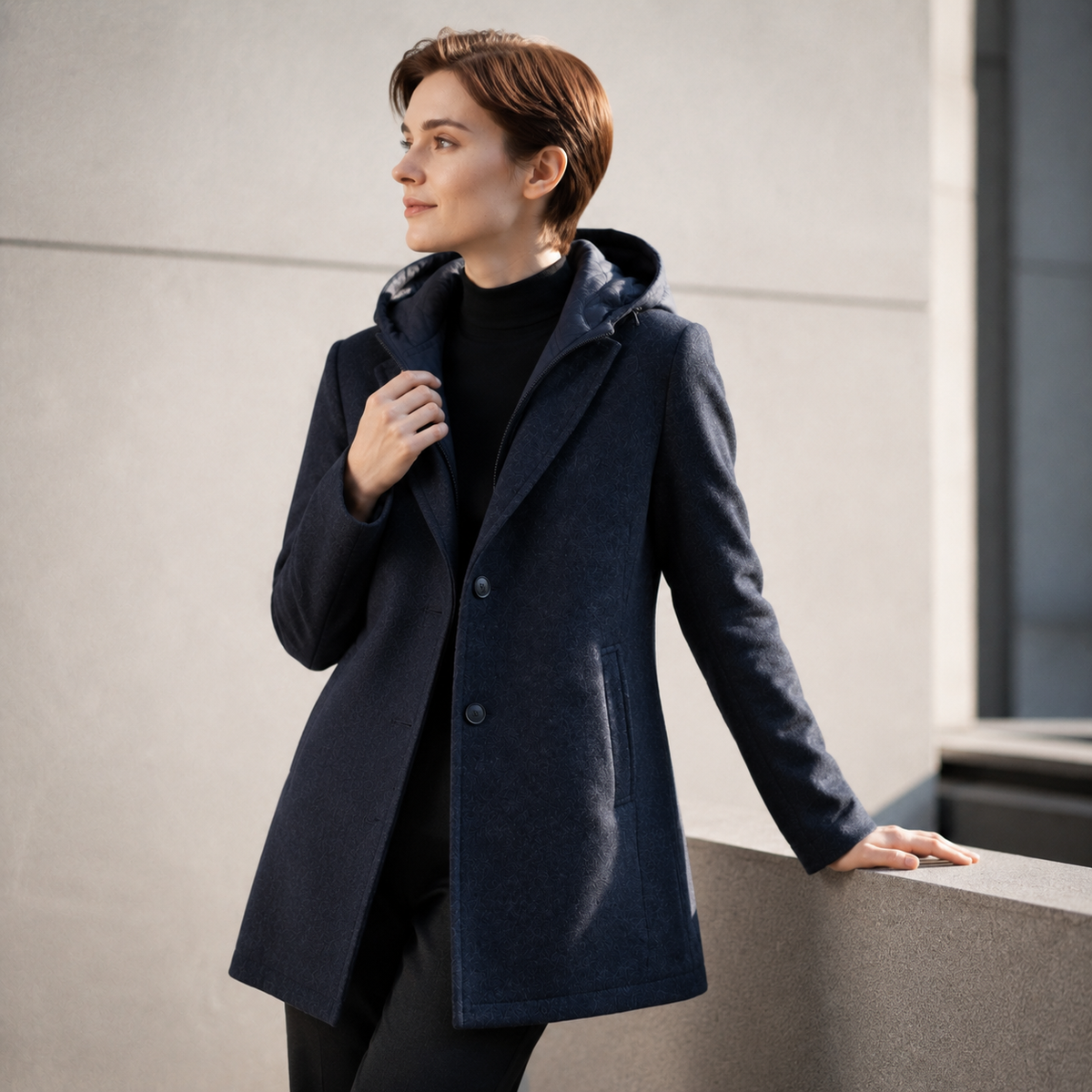 Long Vintage Hooded Wool-Blend Woven Windproof Casual Women's Coat with Detachable Liner ZP0001