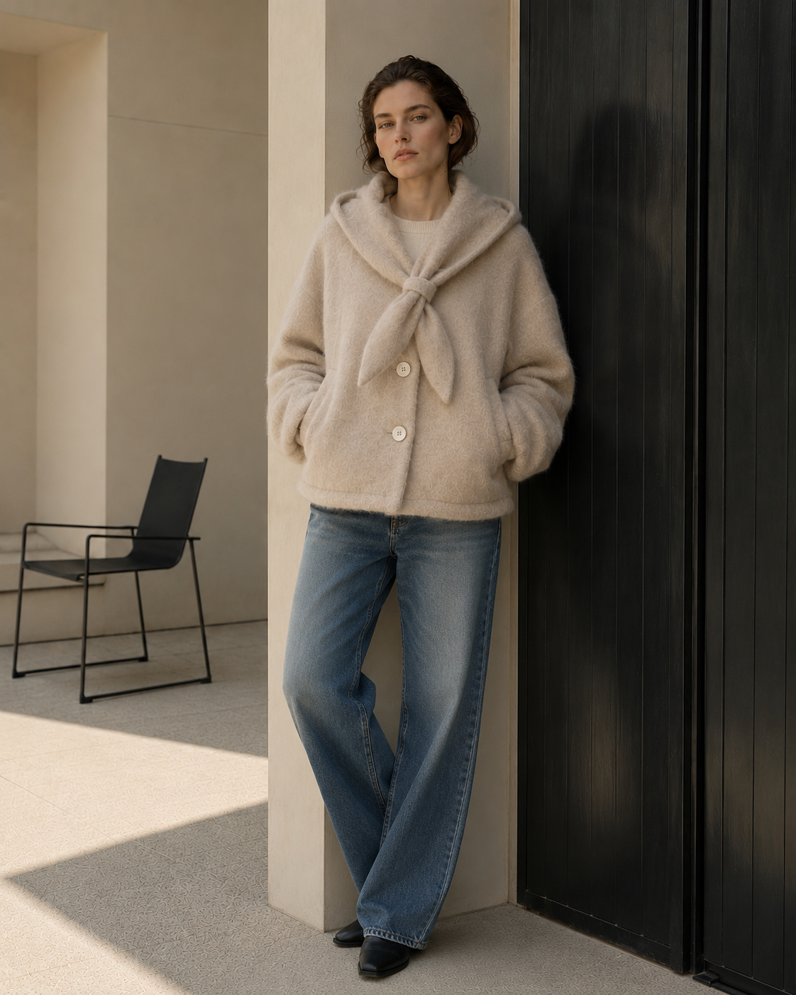 Women's Casual Hooded Woolen Blend Thick Jacket Soft Fuzzy Wool Coat Quiet Luxury Winter Outerwear with Pocket GC0038