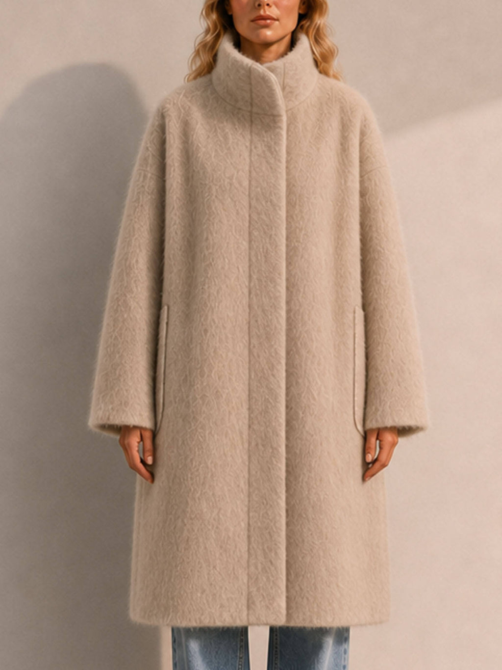 Elegant Casual Woolen Coat for Women with Thick Turtleneck Zipper Closure Detachable Belt Full Sleeve for Winter GC0054