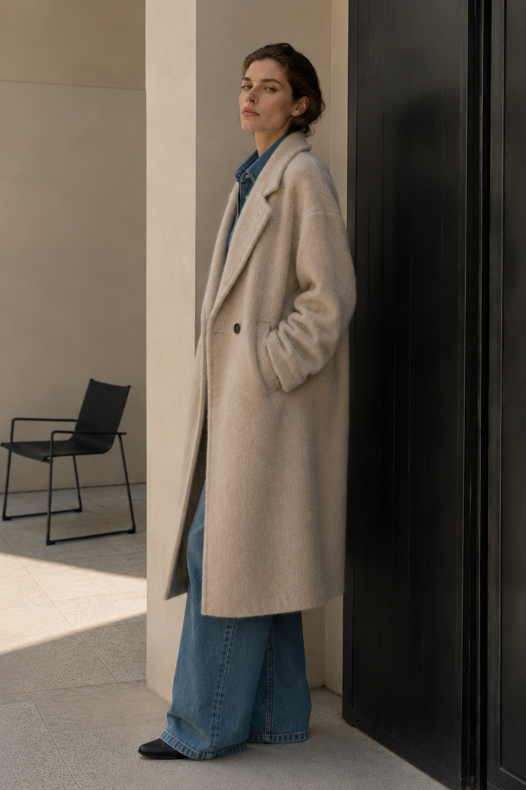Women's Alpaca Blend Double Breasted Long Coat Stand Collar Thick Elegant Hairy Wool Winter Overcoat GC0050