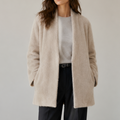 Women's Alpaca Blend V-neck Casual Open Front Brushed Wool Coat with Long Hair Winter GC0043