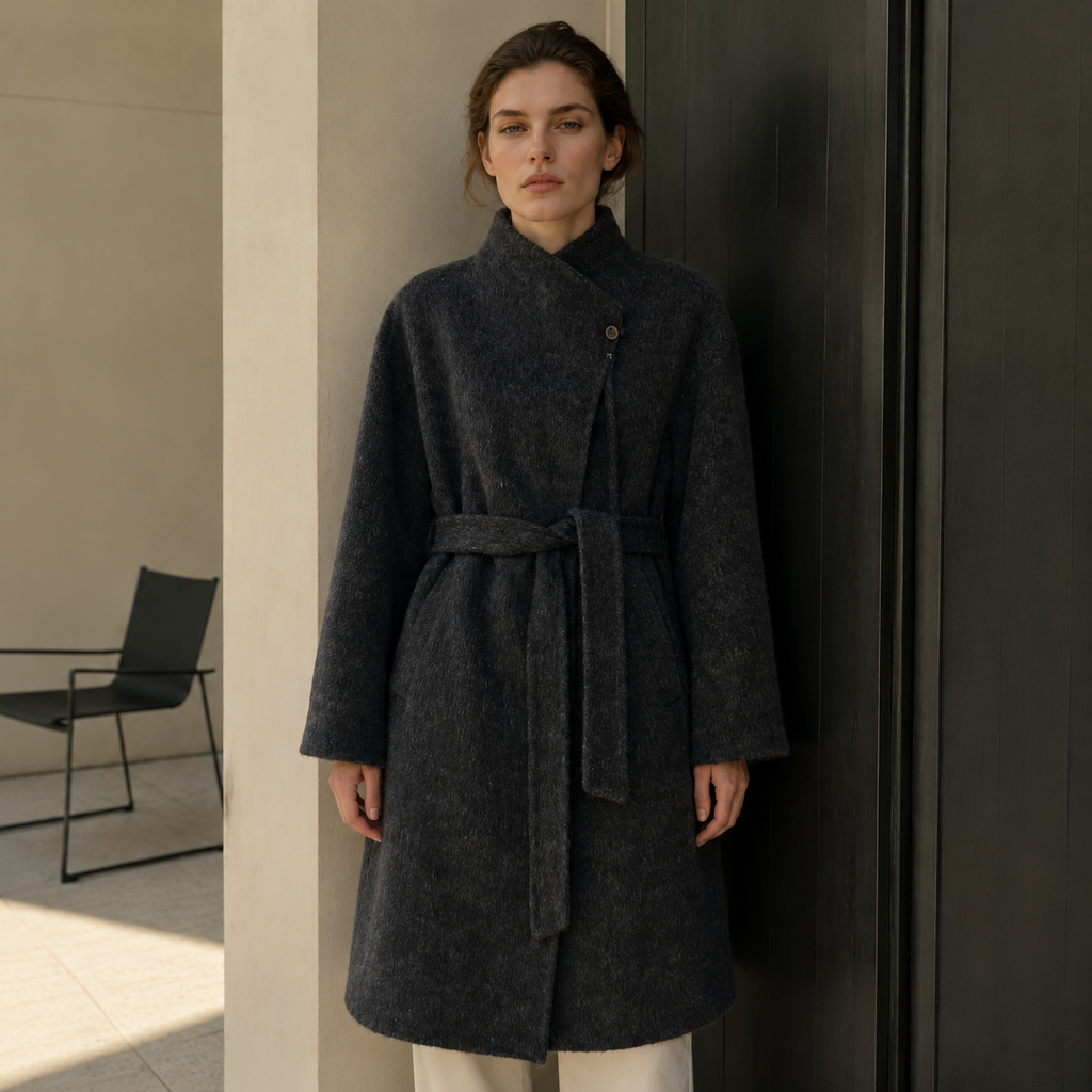 Women's Vintage Winter Coat Regular Length Double-Sided Stand Collar Thick Woolen Belt Fashionable Women's Coat GC0022