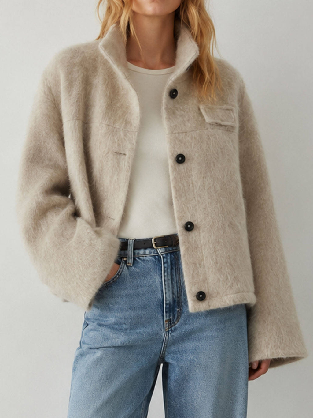 High Quality Thick Sheep Fur Women's Winter Wool Single Breasted Coat Wholesale B2B GC0055