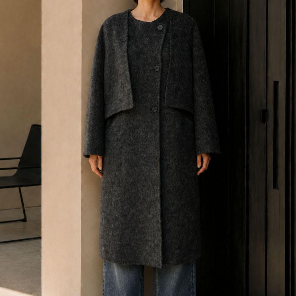 Autumn Winter Warming Wool Trench Coat with Single Buttons Long Closure Belt and Button Casual GC0017