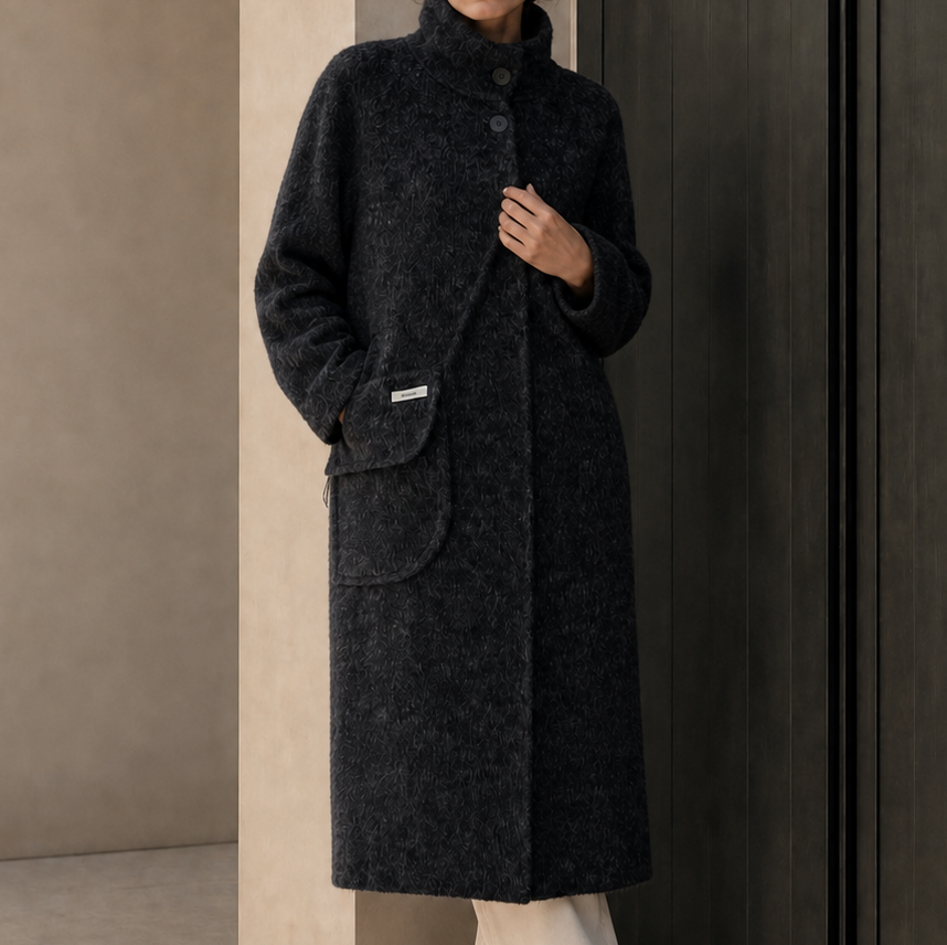 Women's Wool Overcoat with Cashmere Lining Long Length Button Front Warming Winter Design 816