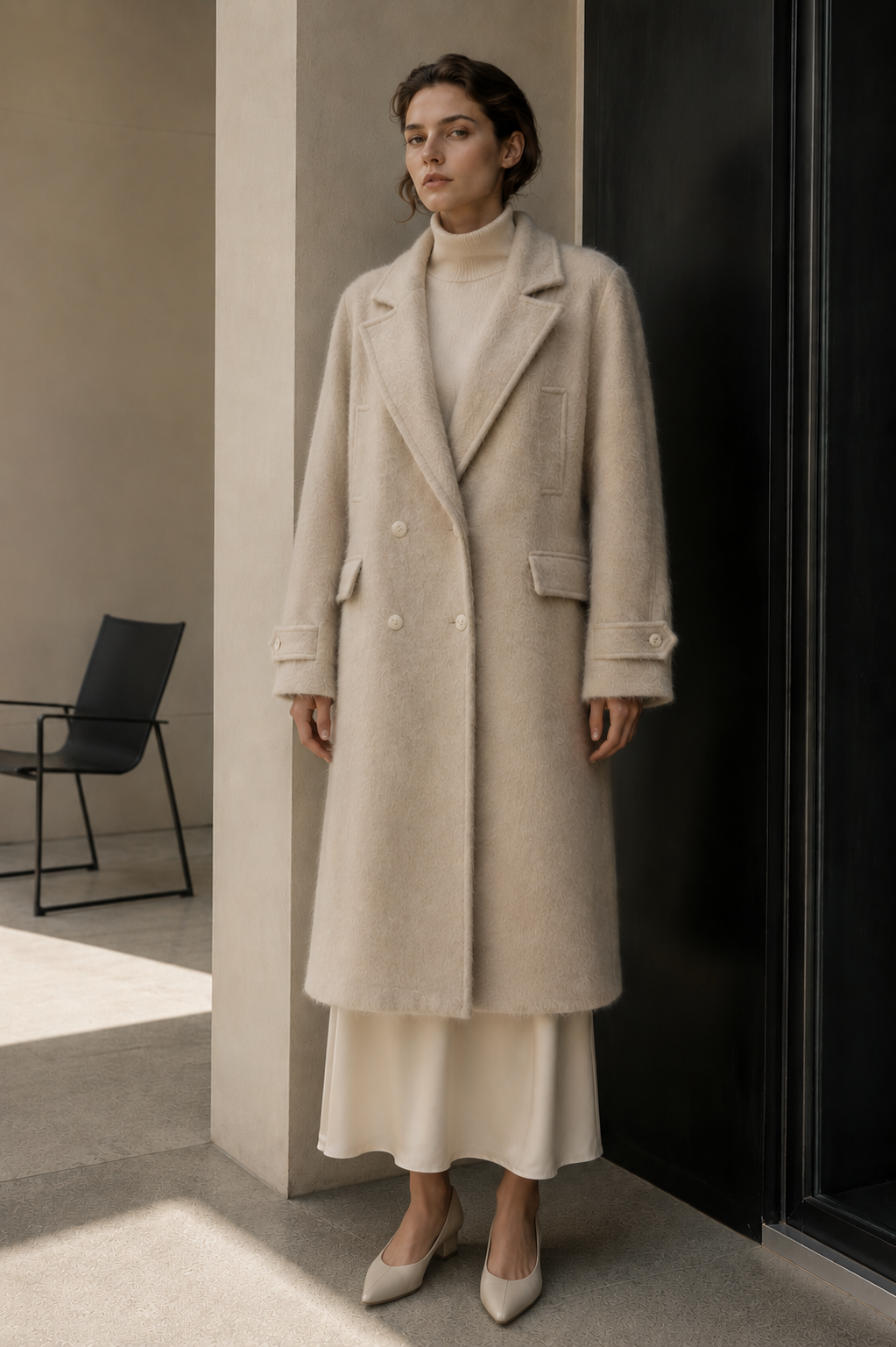 High-twist Woolen Womens Long Double Breasted Solid Color Coat 2026 Autumn/Winter Minimalist Style Fashionable Versatile GC0041
