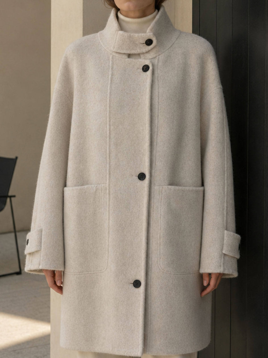 Women's Long Woven Woolen Double Breasted Button Breathable Stand Collar Trench Coat Solid Autumn Cashmere 559