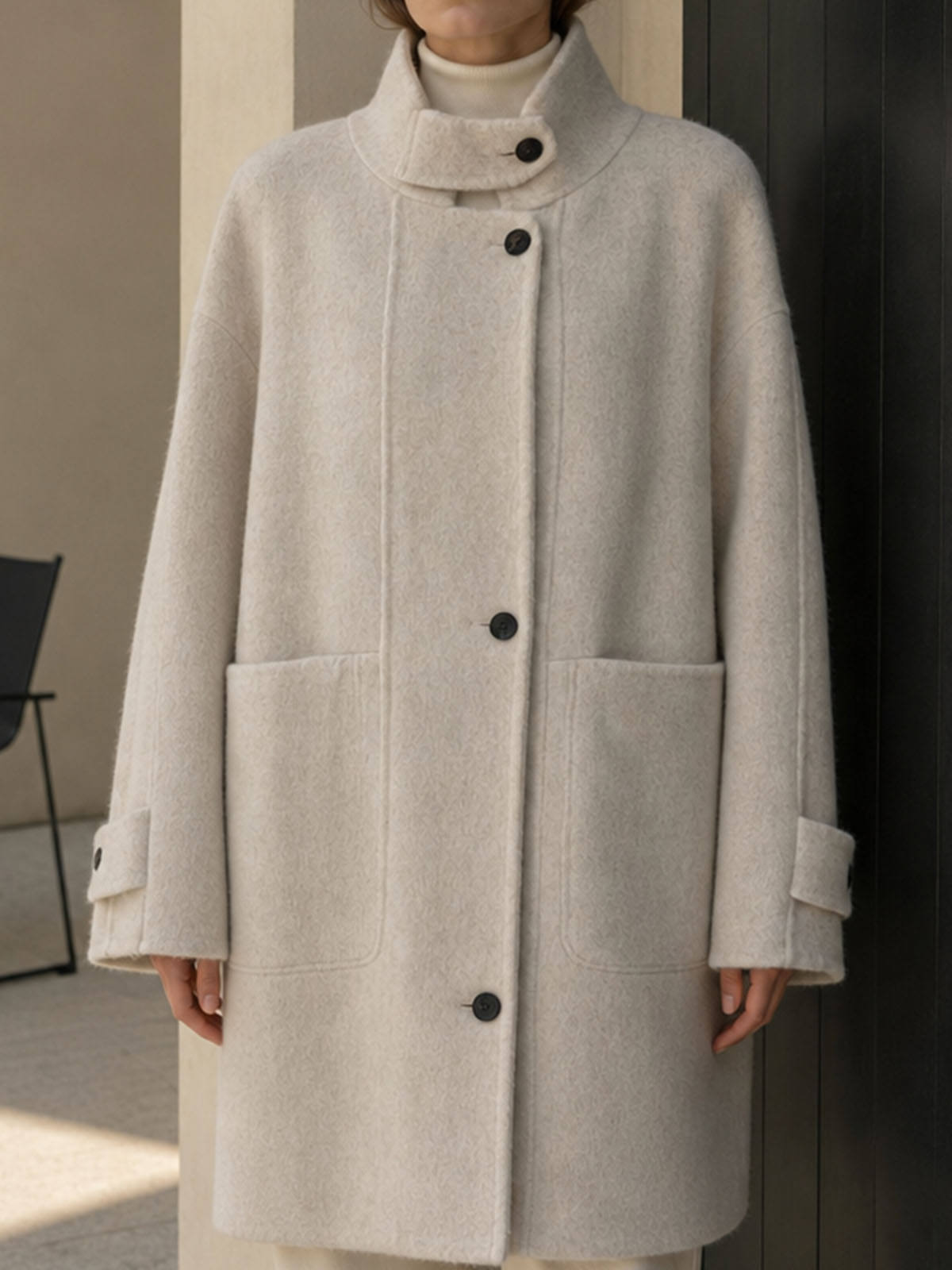 Women's Long Woven Woolen Double Breasted Button Breathable Stand Collar Trench Coat Solid Autumn Cashmere 559