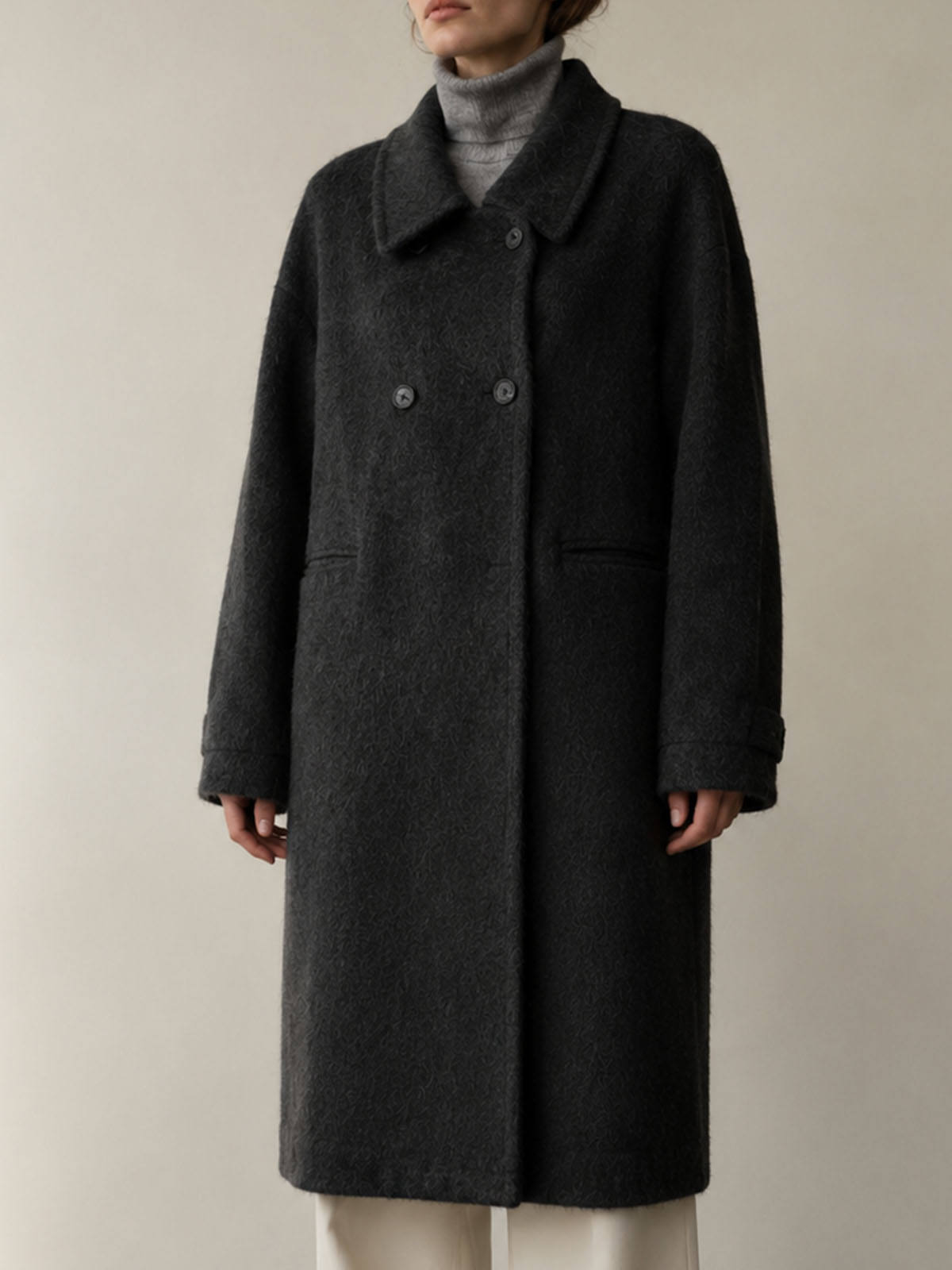 Winter Women's Fashionable Office Lady Woolen Trench Coat Double Breasted Slim Fit Long Sleeve Lapel Button Long Length GC0011