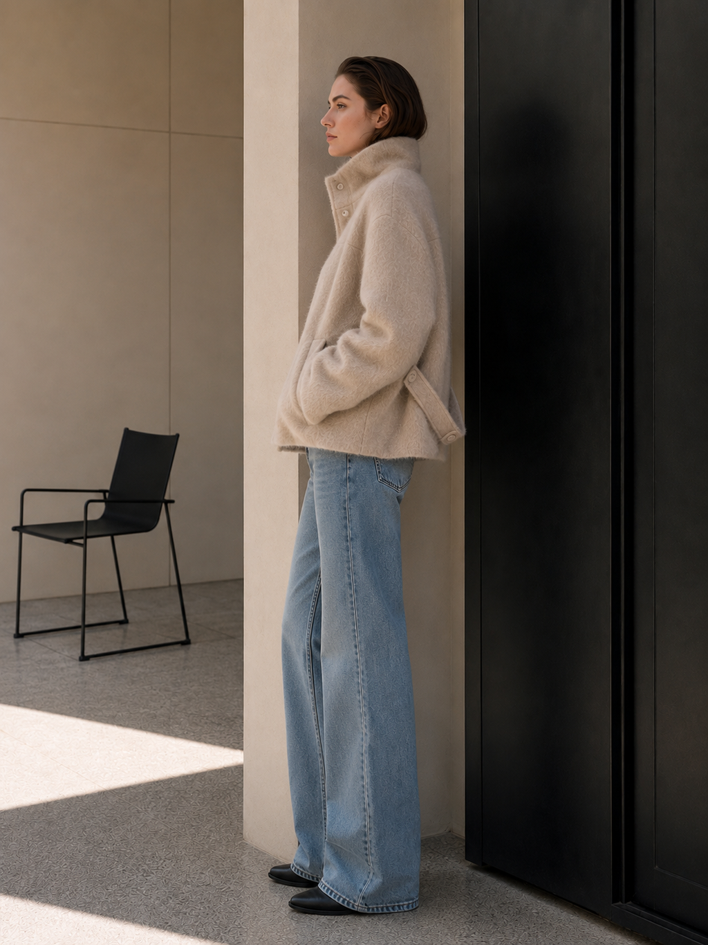 Elegant Single Breasted Regular Turtleneck Woolen Blend Button Jacket Women's Minimalist Winter Outerwear GC0053