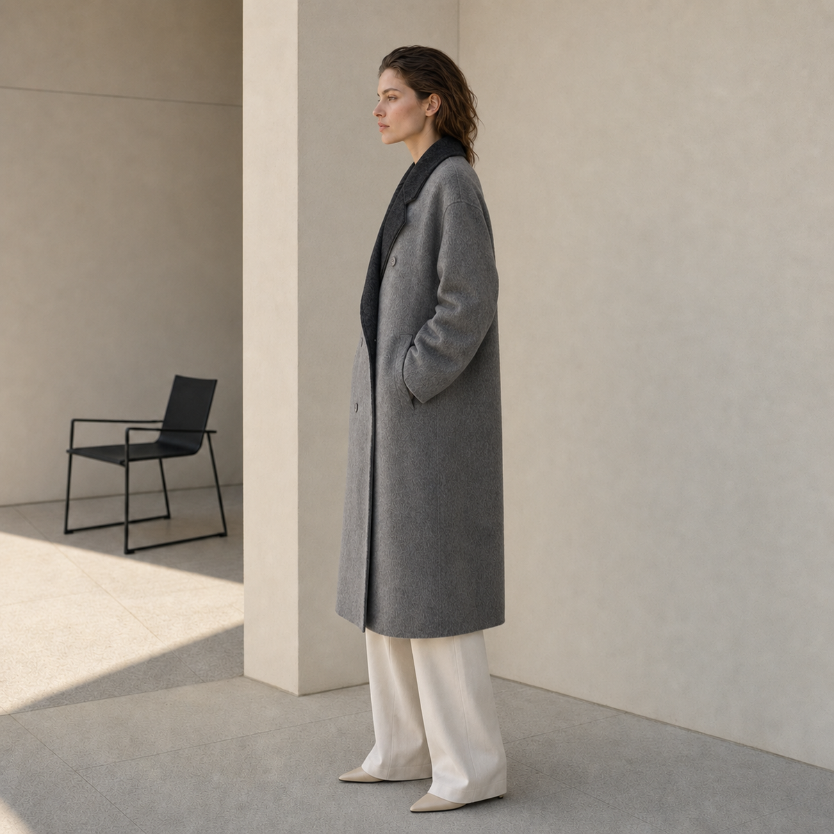 Winter Long Casual Vintage Breathable Cashmere Trench Coat Turn-Down Collar Double Breasted Woolen Closure with Scarf GC0030