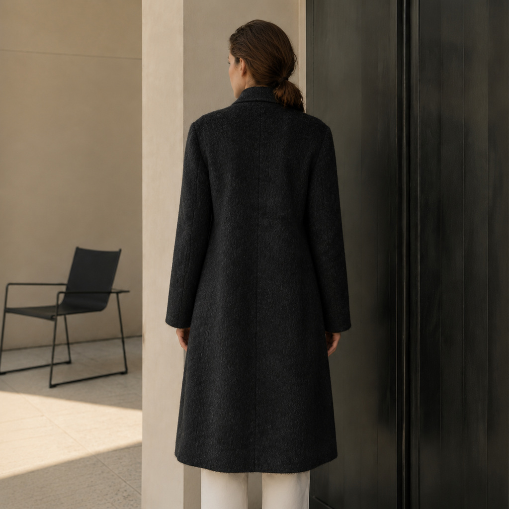 Winter Double Breasted Wool Cashmere Casual Coat Turn-Down Collar Solid Long Length Breathable Office Stylish Women Coat GC0021