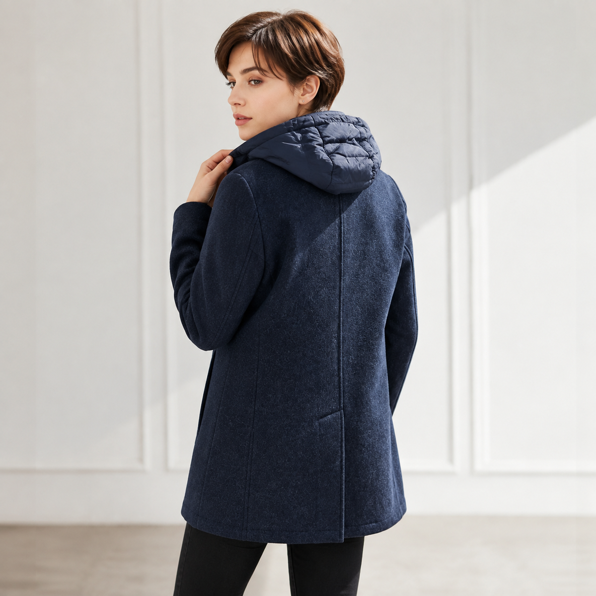 Long Vintage Hooded Wool-Blend Woven Windproof Casual Women's Coat with Detachable Liner ZP0001