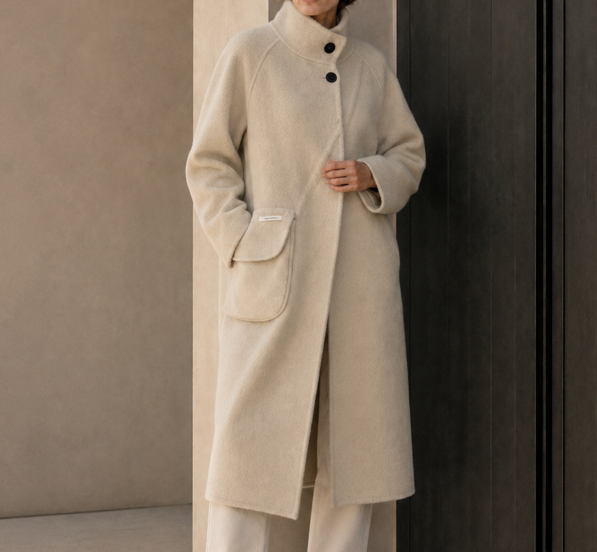 Women's Wool Overcoat with Cashmere Lining Long Length Button Front Warming Winter Design 816