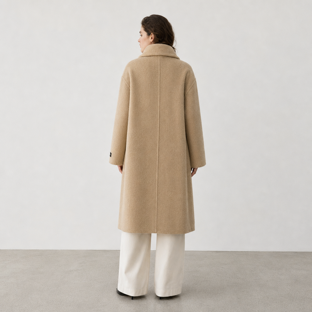 Women's Winter Woolen Cashmere Overcoat Turn-down Collar Long Sleeve Tassel Detail Double Breasted Closure Eco-Friendly Casual 8872