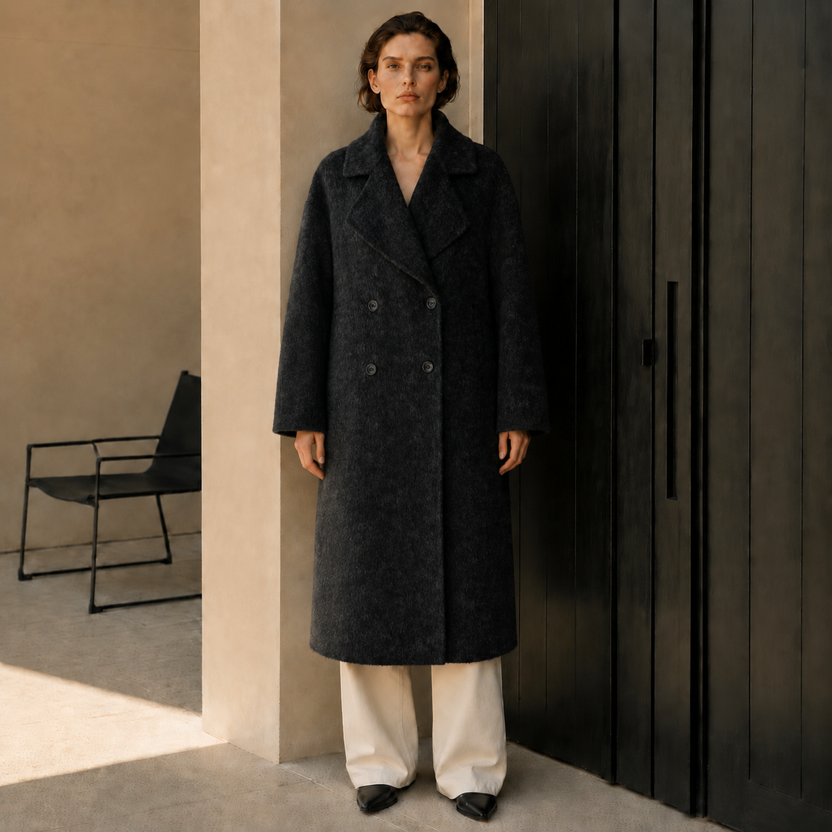 Winter Women's Long Coat Turn-Down Collar Woolen Fabric Cashmere Cotton Lining Double Breasted Casual Breathable Fleece Solid GC0015