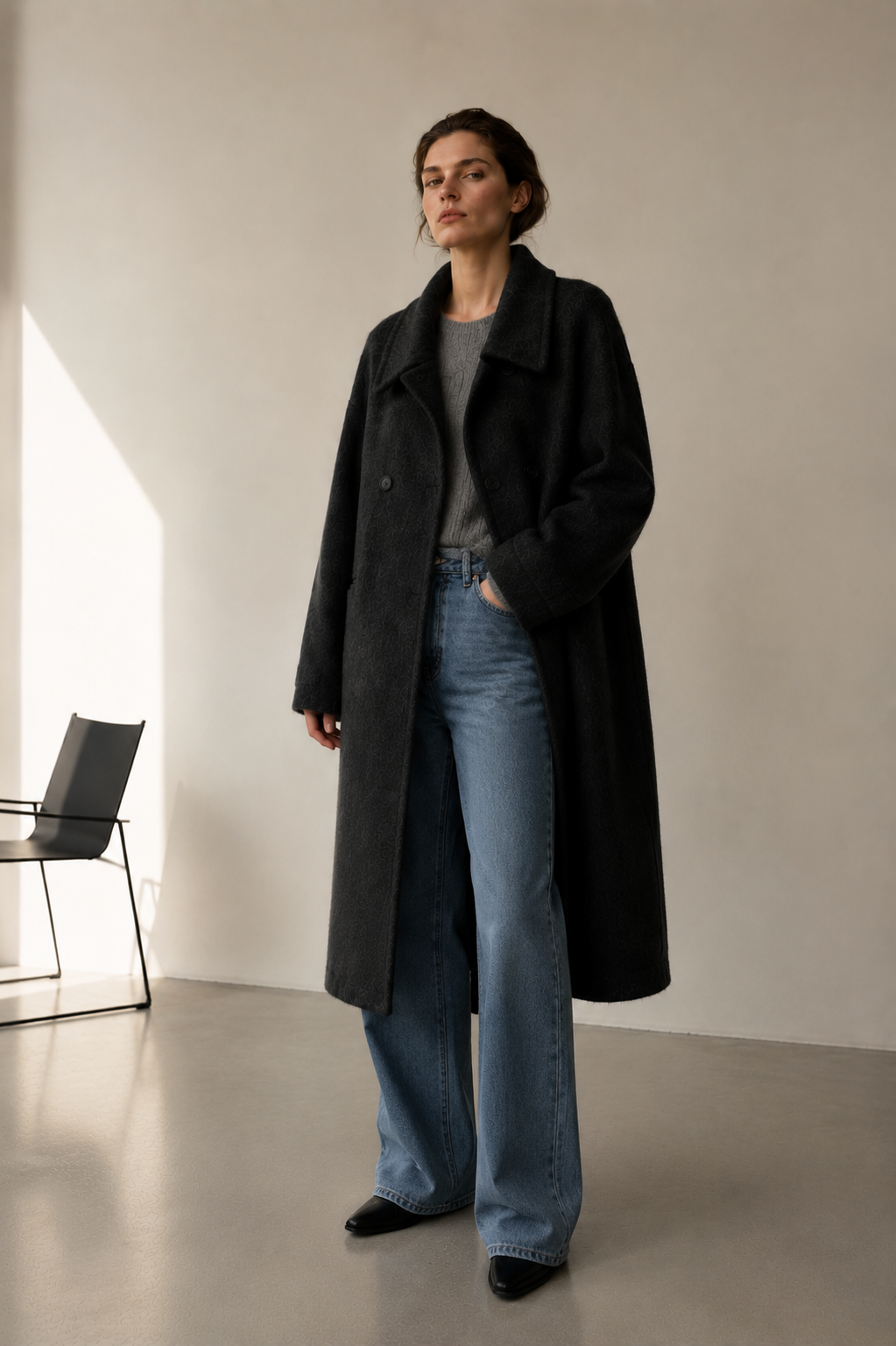 Winter Women's Fashionable Office Lady Woolen Trench Coat Double Breasted Slim Fit Long Sleeve Lapel Button Long Length GC0011
