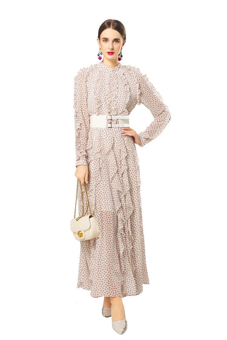 Plus Size 2026 New Polka Dot Dress, Ruffle Fringe Belted Waist Women Dress