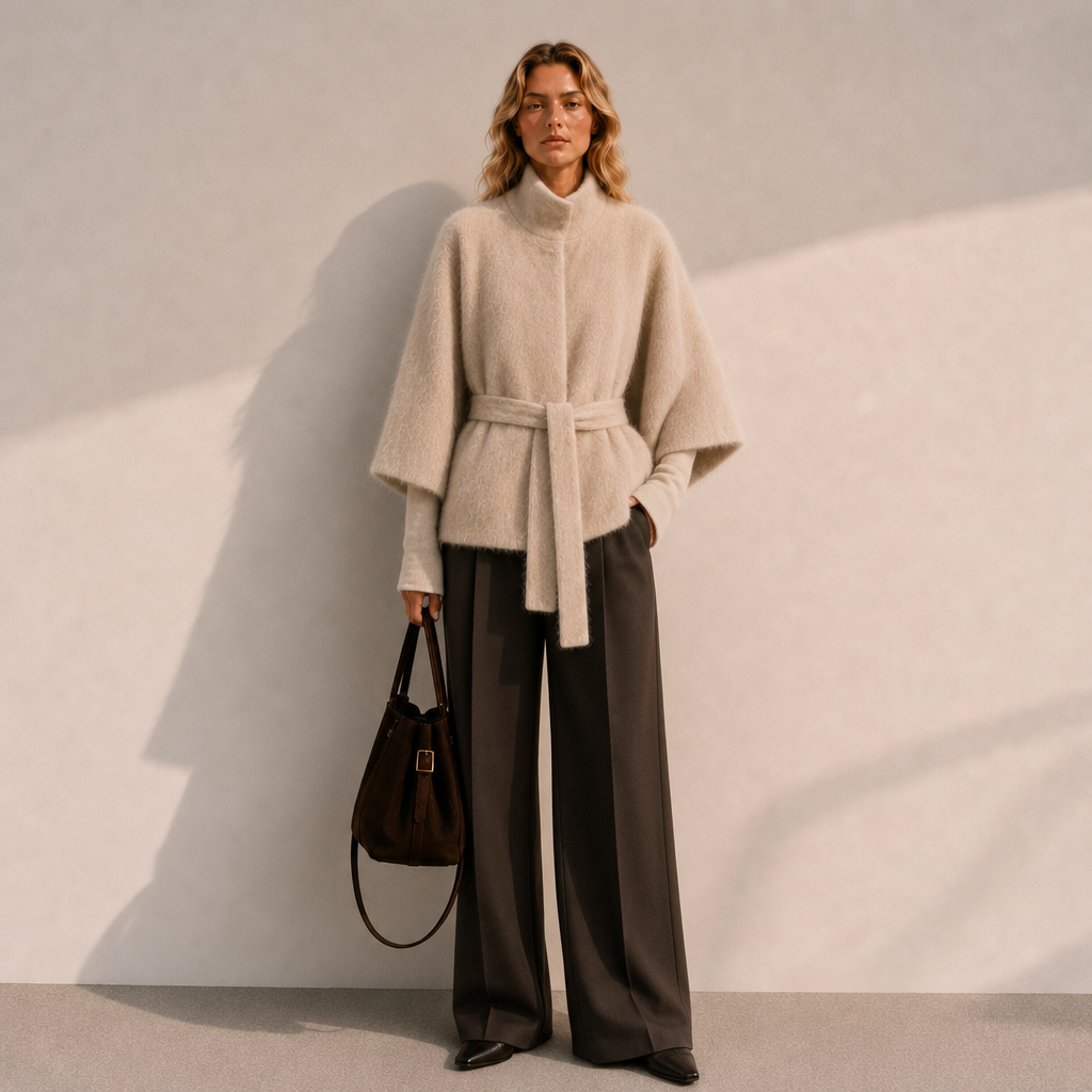 Elegant Brushed Wool Blend Winter Long Thick Coat Women's Turtleneck Cape Sleeve Jacket GC0046
