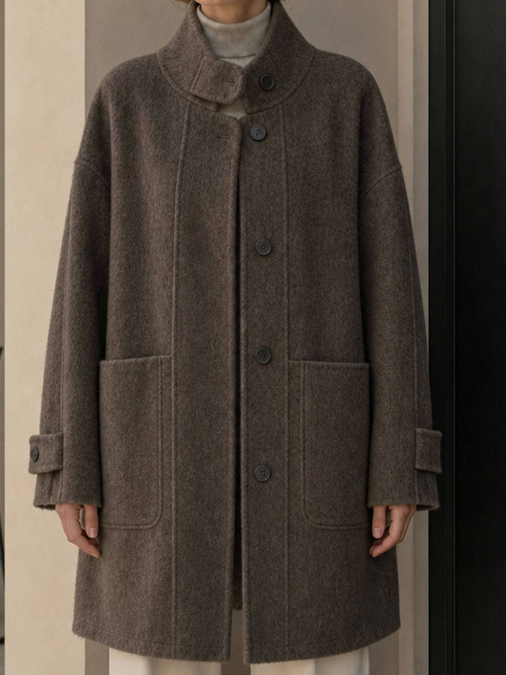 Women's Long Woven Woolen Double Breasted Button Breathable Stand Collar Trench Coat Solid Autumn Cashmere 559