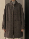 Women's Long Woven Woolen Double Breasted Button Breathable Stand Collar Trench Coat Solid Autumn Cashmere 559