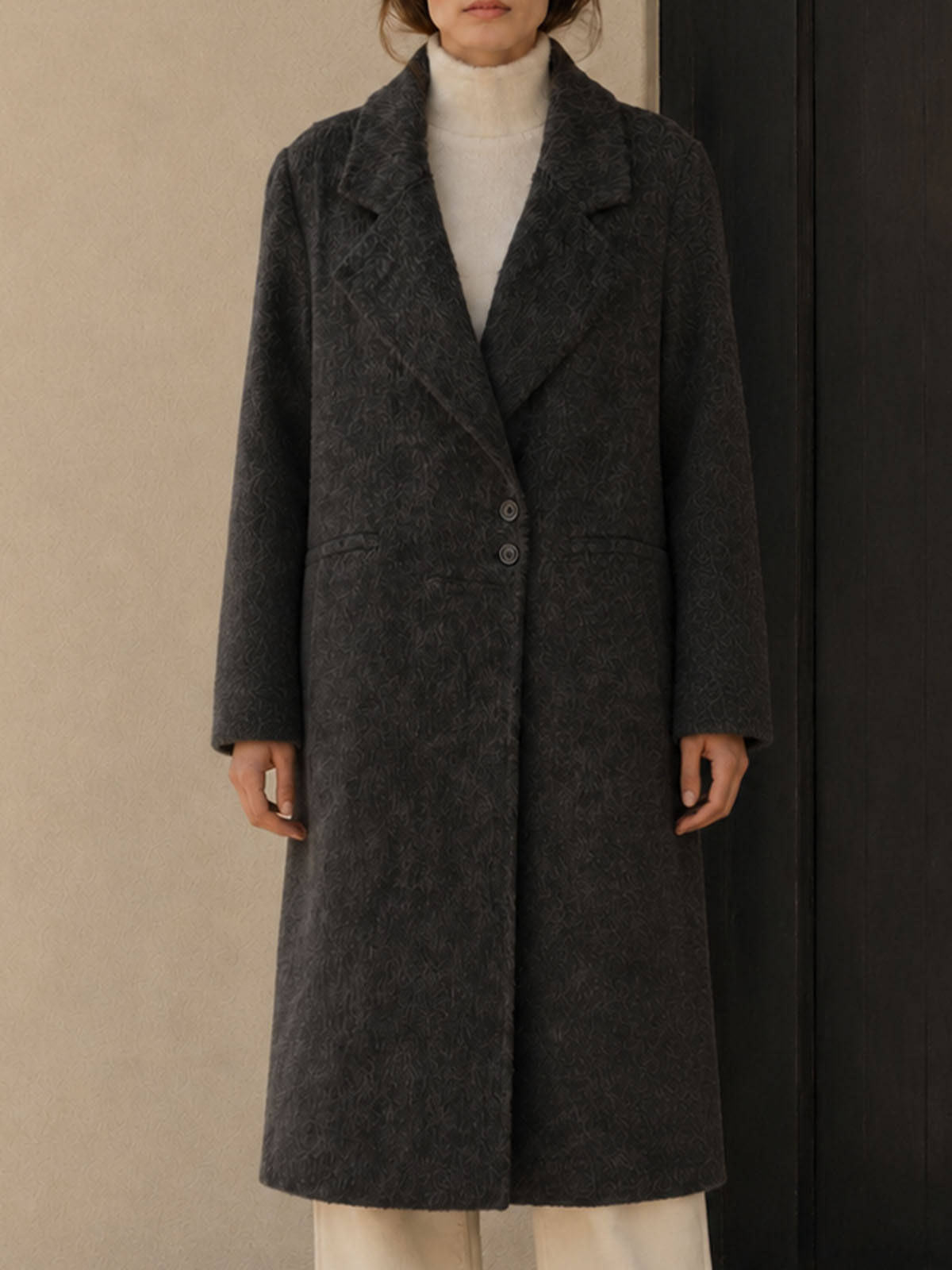 Women's Double-Face Cashmere Wool Woolen Coat Loose Sheep Windbreaker Lapel Single Button Long Winter Outwear Breathable Casual GC0008