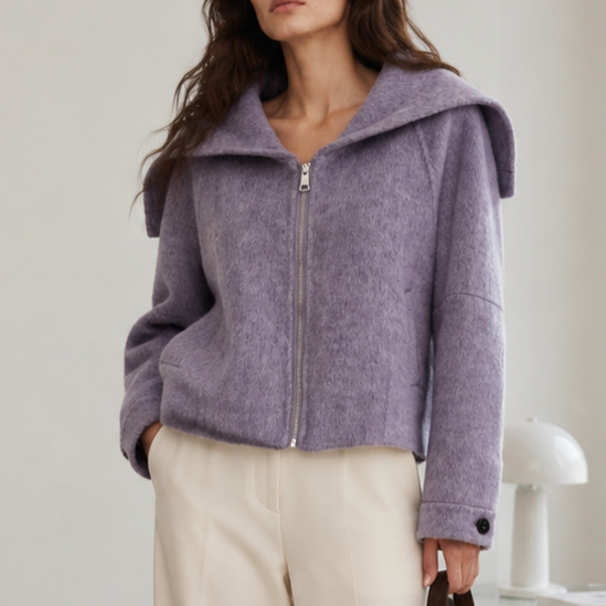 Wholesale Custom Women Wool Cashmere Coat Solid Color Breathable Winter Short Casual Elegant with Zippers 2627