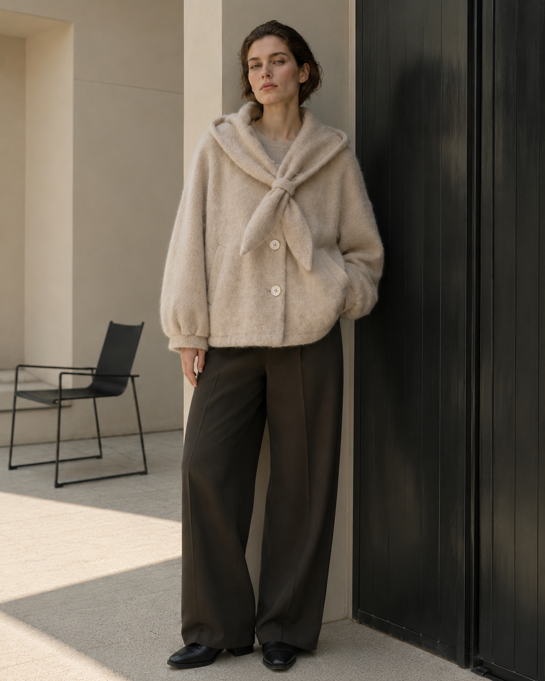 Women's Casual Hooded Woolen Blend Thick Jacket Soft Fuzzy Wool Coat Quiet Luxury Winter Outerwear with Pocket GC0038