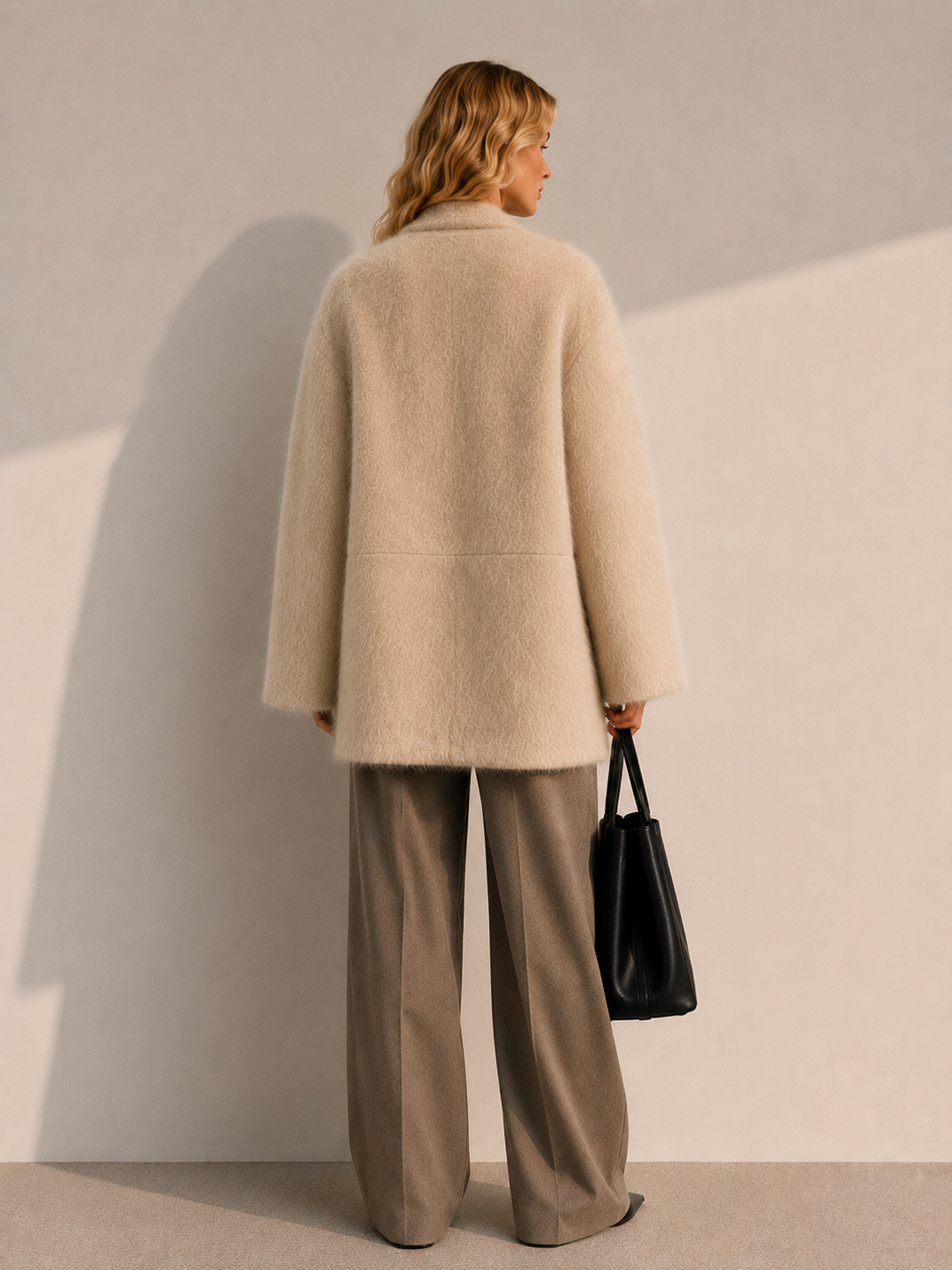 High-twist Wool Womens Single-face Fleece Coat Winter Casual Handcrafted V-neck Fashionable Versatile Solid Color Button Closure GC0036