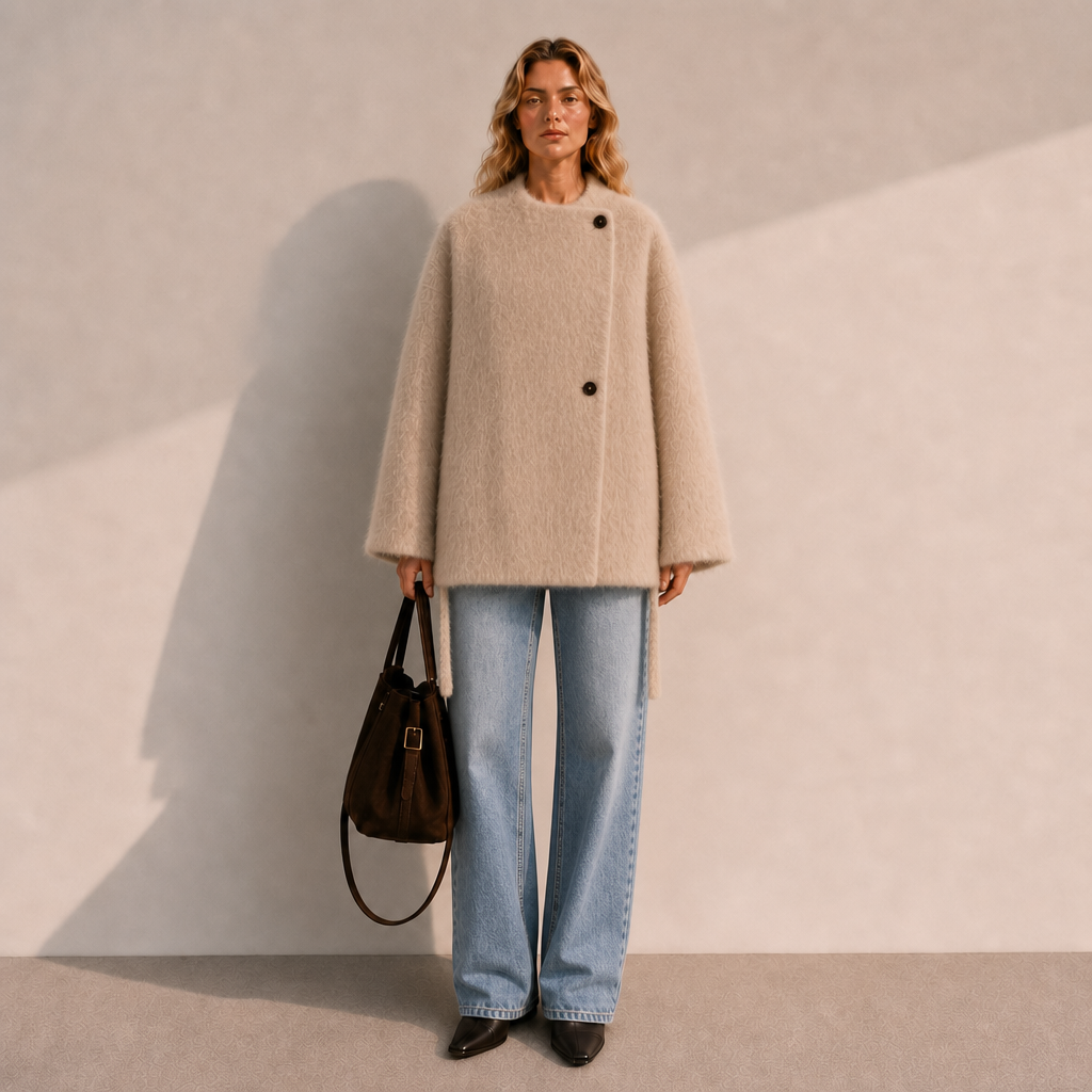 Elegant Thick Vintage Single Breasted Woolen Wrap Jacket Women's Belted Wool Winter Outerwear Round Neck  GC0051