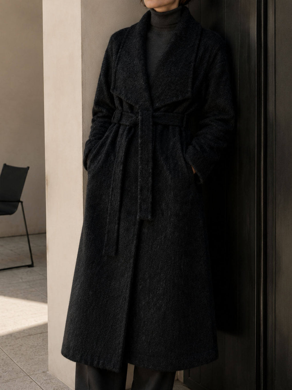 High Quality Vintage Fluffy Casual Women's Winter Overcoat Woolen Blend Breathable Full Sleeve Belt Closure GC0010