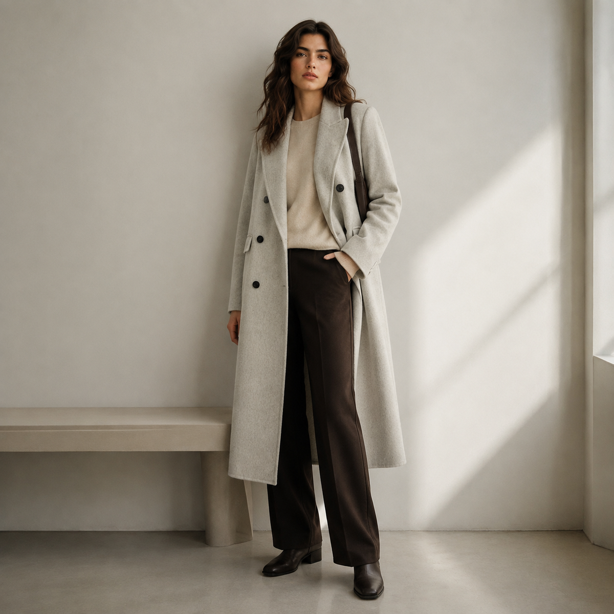 2026 New Autumn Women's Long Double-Faced Wool Coat, Lapel Double-Breasted Wool Overcoat GC0056