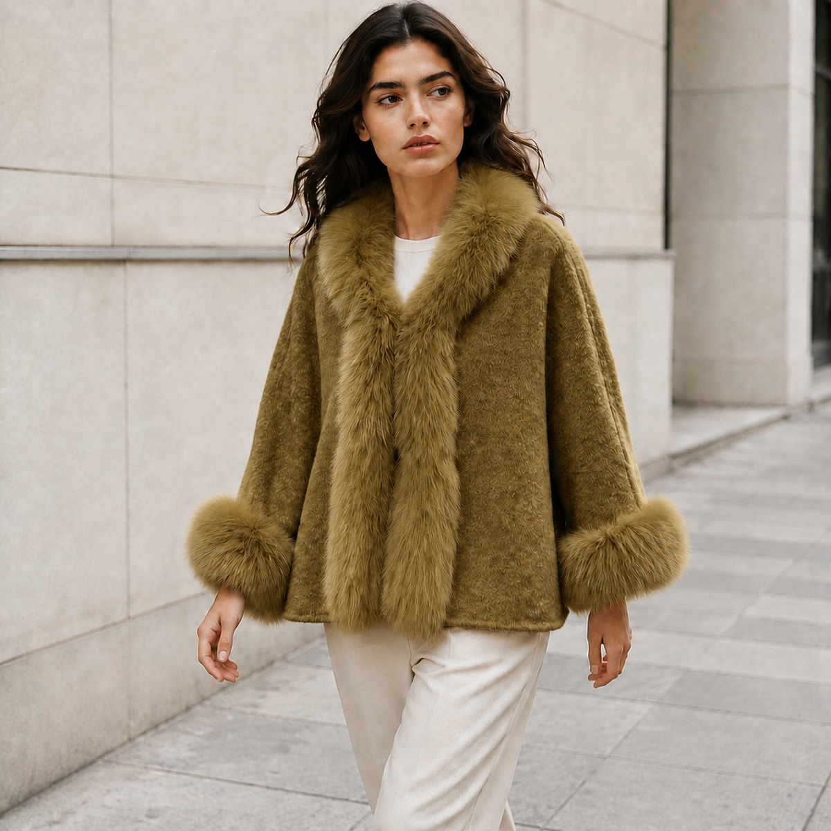 2026 New Arrival Premium Elegant Warm Wool/Cashmere Fur Coat Winter Plush Jacket Eco-Friendly Breathable Crop Detachable L25128