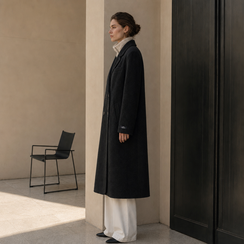 Women's Formal Long Woolen Coat Turn-down Collar Solid Breathable Elegant Full Sleeve Wool & Cashmere Blend Winter 8861