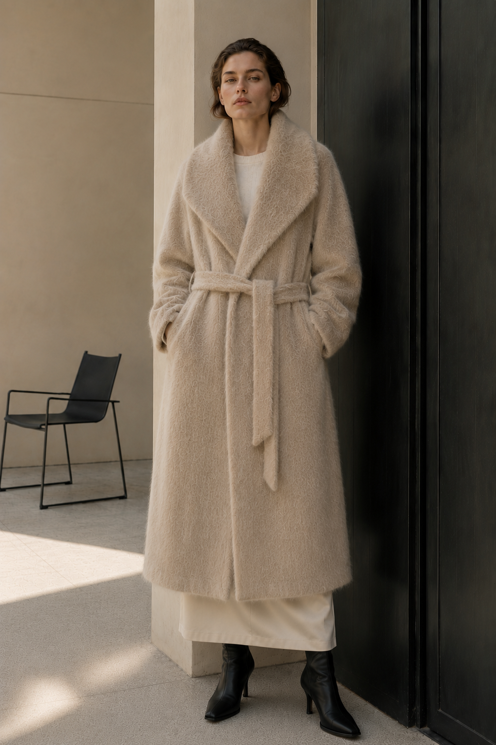 Elegant ENGLAND STYLE Regular Woolen Mohair Blend Wrap Coat Women's Oversized Belt Closure Winter Outerwear GC0049