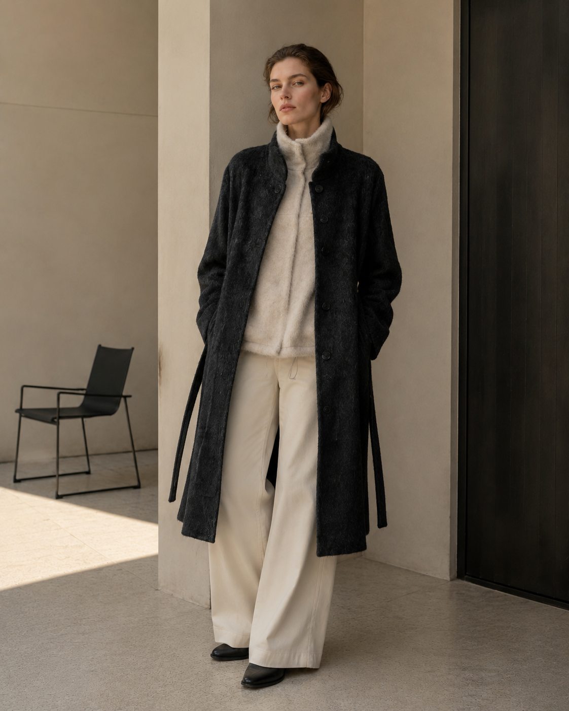 Women's Cashmere Alpaca Blend Woolen Turtleneck Belted Coat Luxury Hairy Wool Regular Winter Overcoat GC0002