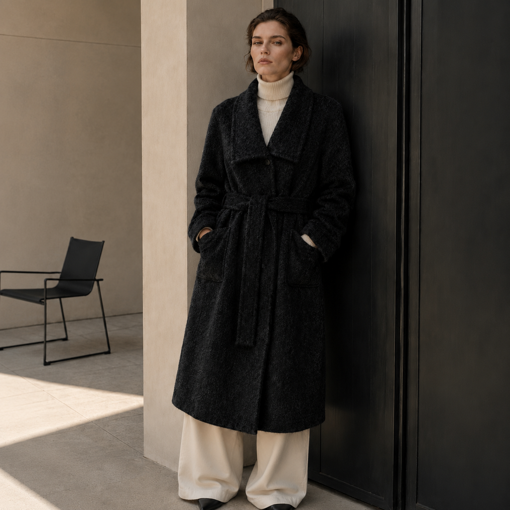 Women's Casual Style Regular Winter Trench Coat Woolen Cashmere Lining Nonwoven Weaving Single Button Belt Closure GC0026