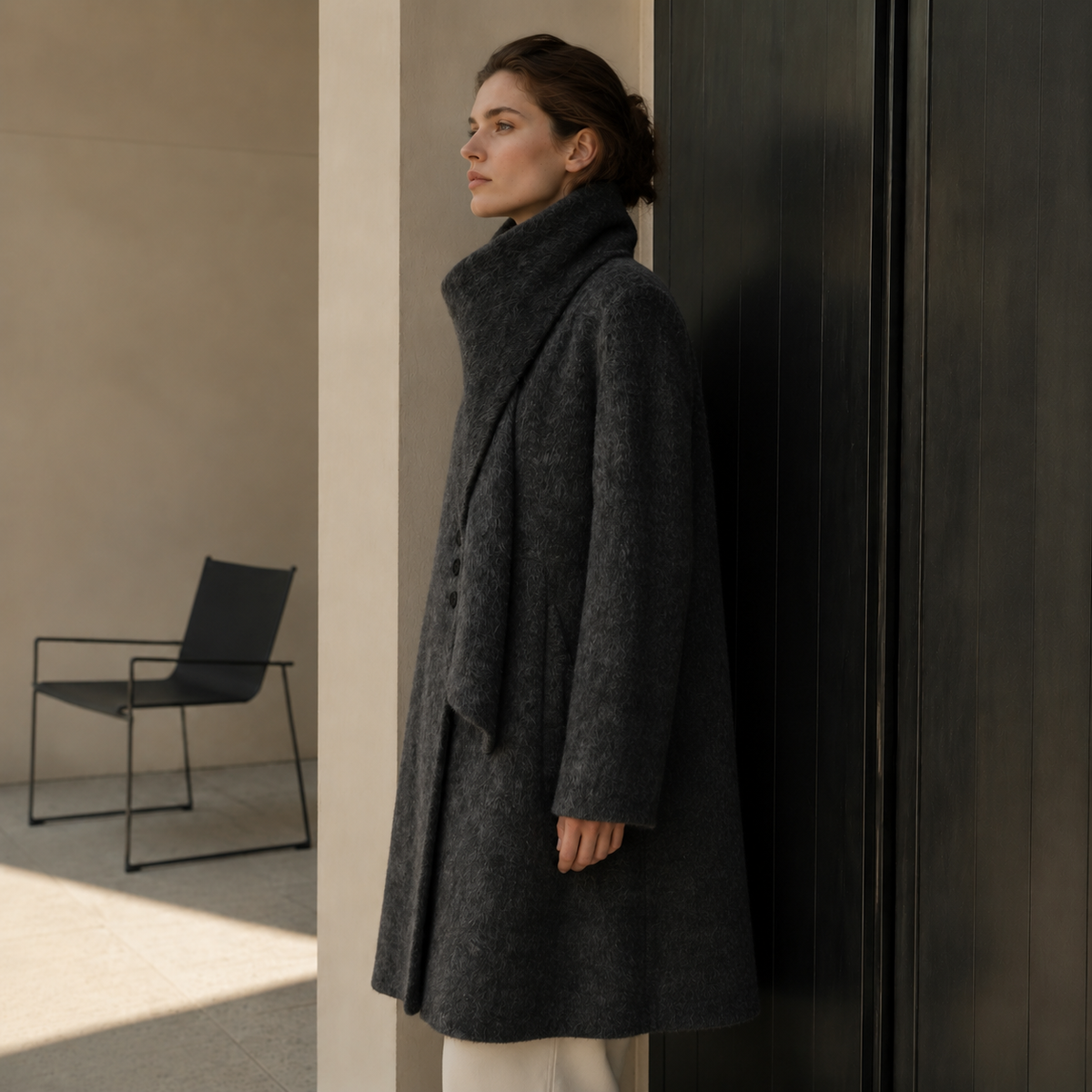 Winter Long Cashmere Trench Coat Turtleneck Collar Breathable Vintage Woolen Closure Nonwoven Casual with Scarf GC0024