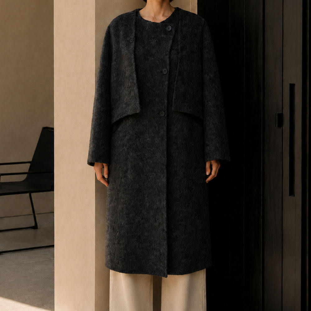 Autumn Winter Warming Wool Trench Coat with Single Buttons Long Closure Belt and Button Casual GC0017